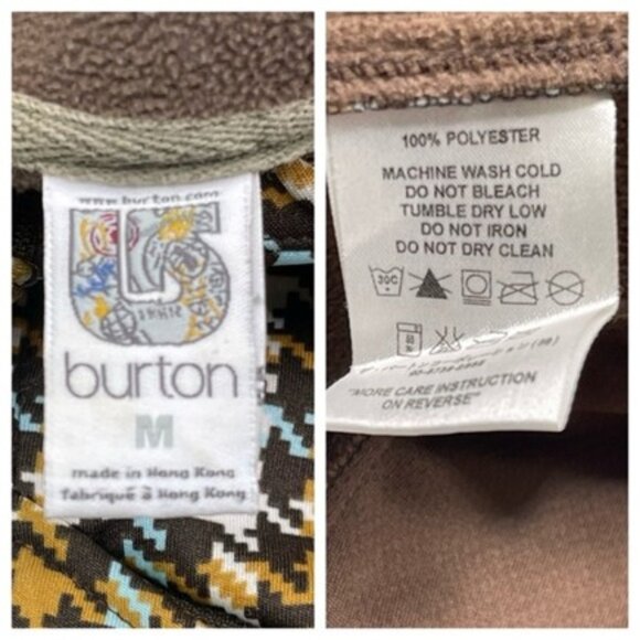 Burton Hoodie, fleece lined Full zip jacket, Brown & blue houndstooth, Size Med - Picture 8 of 11